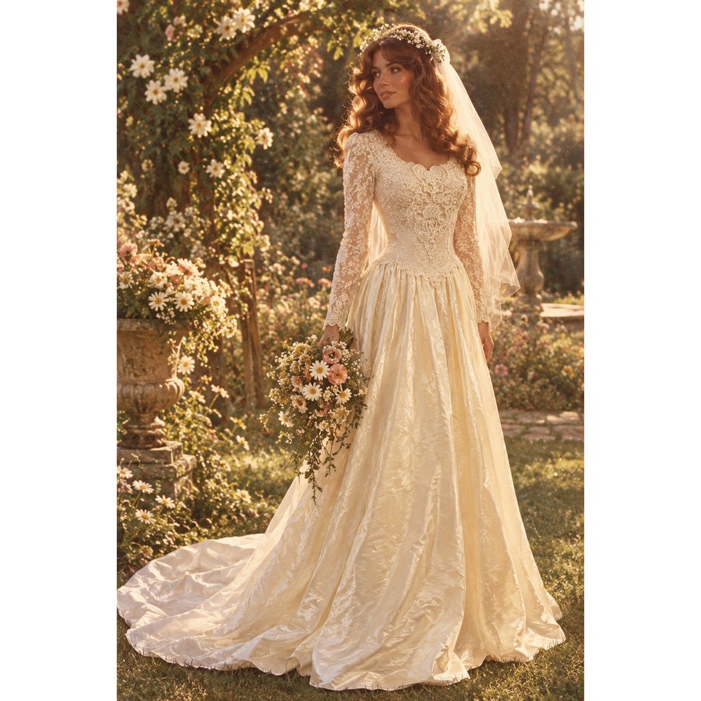 JESSICA McCLINTOCK GUNNE SAX Vintage Satin Lace Wedding Dress S M